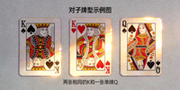 对子牌型示例图：两张相同的K和一张单牌Q，分别是黑桃K、红桃K和方块Q