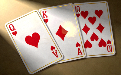 红桃Q、K、A组成的同花顺顺金牌型排列示例