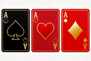 三张A组成的豹子牌型示例图，分别是黑桃A、红心A和方块A