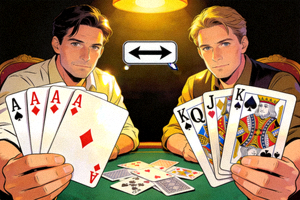 炸金花比牌胜负判定场景：两位玩家亮出手牌进行比较