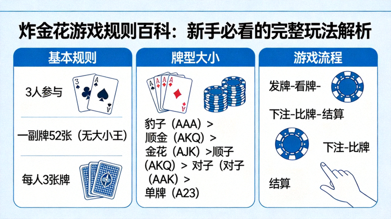 炸金花标准下注流程图解，展示从下底注到比牌结束的完整循环