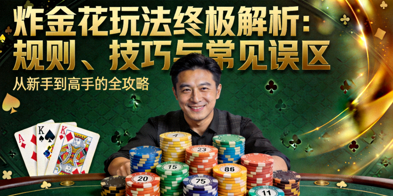 炸金花玩法终极解析：规则、技巧与常见误区文章封面图，展示一位成功玩家面带微笑，面前堆放着赢得的筹码