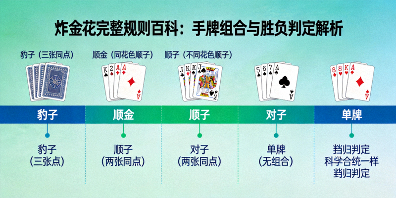 炸金花完整规则百科：手牌组合与胜负判定深度解析文章封面图，展示详细的牌型对比图表