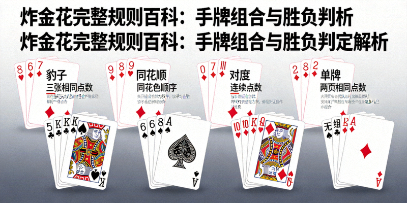 炸金花完整规则百科：手牌组合与胜负判定解析文章封面图，展示不同扑克牌型的排列对比