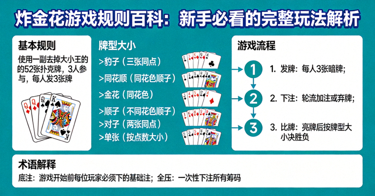 炸金花游戏桌面场景，展示扑克牌、筹码和玩家手部特写