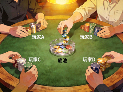 炸金花游戏第一步：所有玩家向桌面中央的底池投入初始筹码