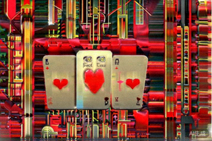 炸金花顺金牌型示例图：红心Q、红心K、红心A组成同花顺