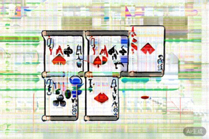 炸金花顺子牌型示意图，展示花色不同但点数连续的三张扑克牌，如A、2、3