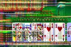 红桃Q、红桃K、红桃A连续排列的扑克牌图片，展示‘顺金’牌型