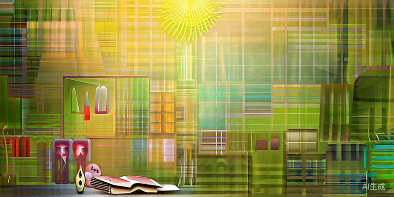 象征健康娱乐的概念图，一个沙漏旁放着扑克牌和书本，背景是阳光与绿植