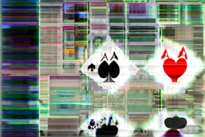 三张A组成的豹子牌型示例图片，分别为黑桃A、红心A和方块A