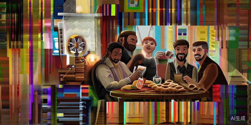 一群朋友在家庭环境中开心地玩扑克游戏，气氛友好欢乐，桌上有点心和饮料